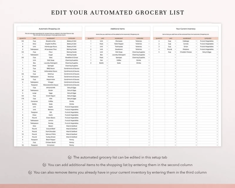 coplenty meal planner spreadsheet weekly meal planner template grocery list google sheets digital meal planner meal planning spreadsheet