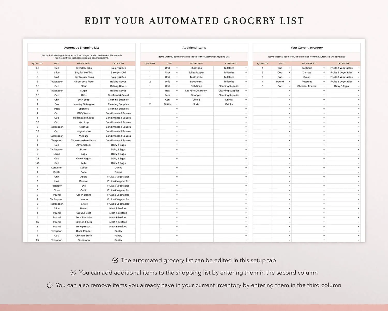coplenty meal planner spreadsheet weekly meal planner template grocery list google sheets digital meal planner meal planning spreadsheet